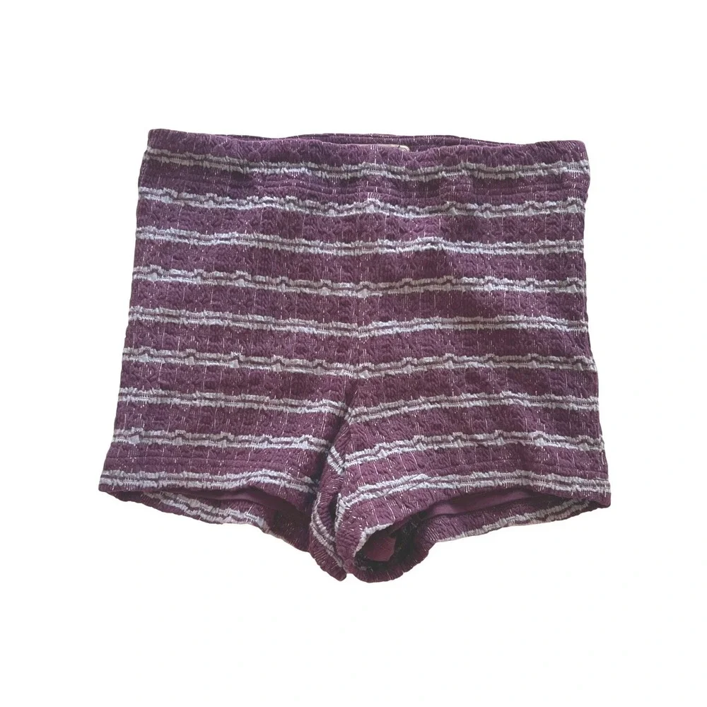 Free People NWT Plum Prune Textured Striped Stretch High Rise Shorts Size 4 - Picture 1 of 9